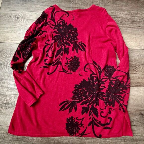 Chico's Red Black Floral Sweater Plus Size Classy - Picture 2 of 7